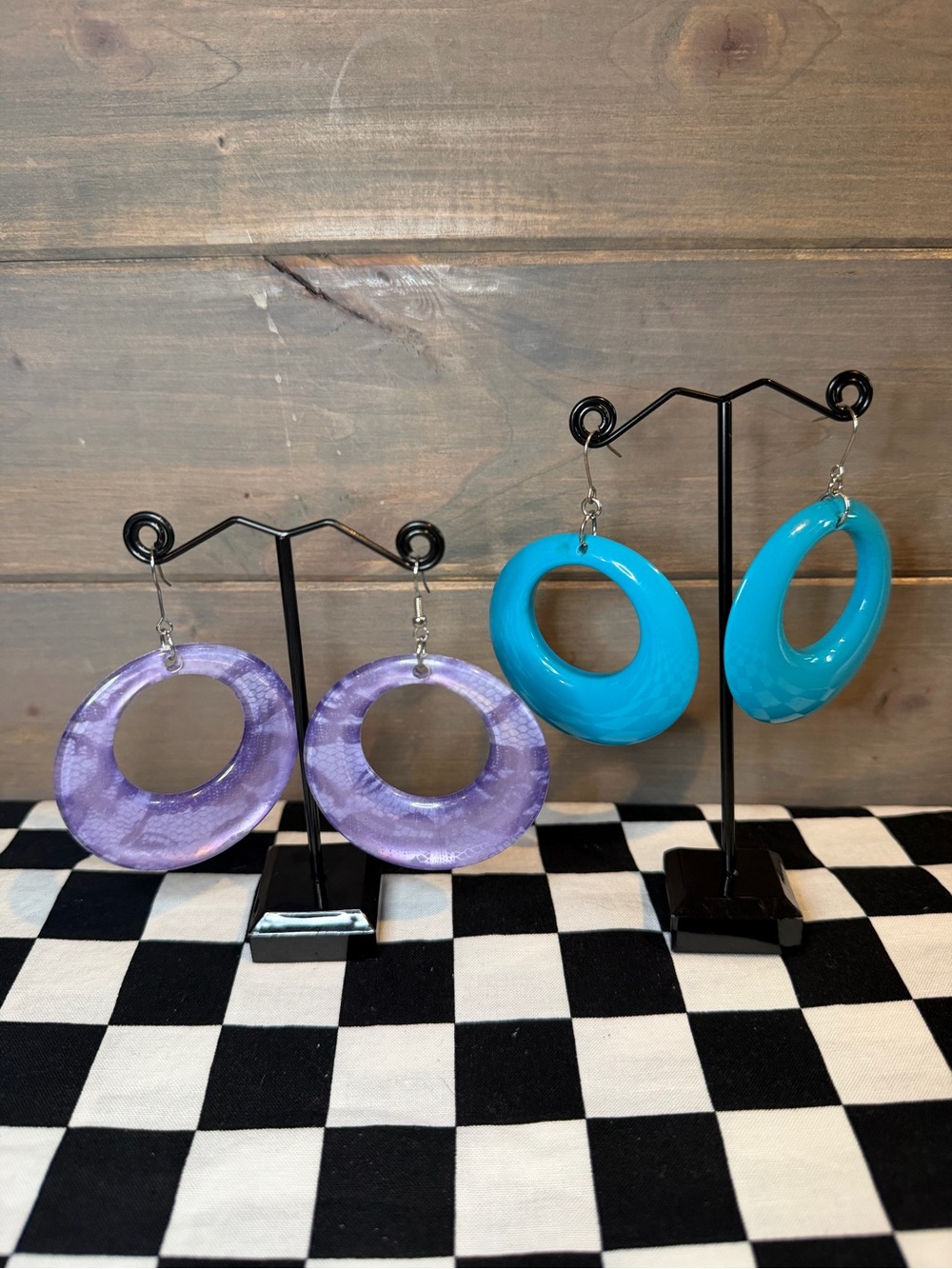 3/$20 Blue And Purple Dangle Hoop Earrings